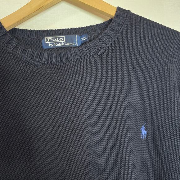 Vintage Polo Ralph Lauren Sweater Men's Crewneck Cotton Navy Blue Preppy XXL - Picture 2 of 4